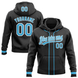 Custom Stitched Black Sky Blue-White Baseball Pullover Sweatshirt Hoodie