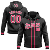 Custom Stitched Black Neon Pink-White Baseball Pullover Sweatshirt Hoodie
