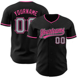 Custom Black Gray-Pink Authentic Baseball Jersey