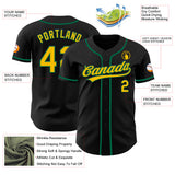 Custom Black Yellow-Kelly Green Authentic Baseball Jersey