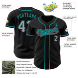 Custom Black Gray-Teal Authentic Baseball Jersey