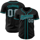 Custom Black Gray-Teal Authentic Baseball Jersey