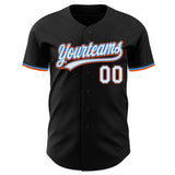 Custom Black White Electric Blue-Orange Authentic Baseball Jersey