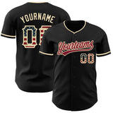 Custom Black Vintage USA Flag Cream-Crimson Authentic Baseball Jersey