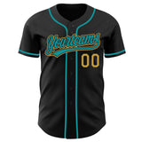 Custom Black Teal-Old Gold Authentic Baseball Jersey