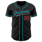 Custom Black Red-Teal Authentic Baseball Jersey
