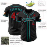 Custom Black Red-Teal Authentic Baseball Jersey