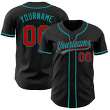 Custom Black Red-Teal Authentic Baseball Jersey