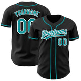 Custom Black Teal-White Authentic Baseball Jersey