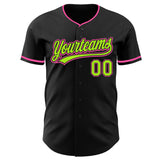 Custom Black Neon Green-Pink Authentic Baseball Jersey
