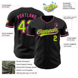 Custom Black Neon Green-Pink Authentic Baseball Jersey