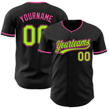 Custom Black Neon Green-Pink Authentic Baseball Jersey