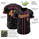 Custom Black Old Gold-Pink Authentic Baseball Jersey