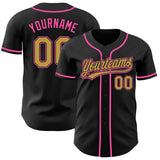 Custom Black Old Gold-Pink Authentic Baseball Jersey