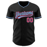 Custom Black Neon Pink-Light Blue Authentic Baseball Jersey
