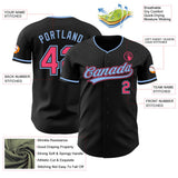Custom Black Neon Pink-Light Blue Authentic Baseball Jersey