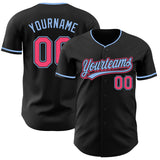 Custom Black Neon Pink-Light Blue Authentic Baseball Jersey