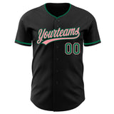 Custom Black Kelly Green-Medium Pink Authentic Baseball Jersey