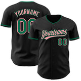 Custom Black Kelly Green-Medium Pink Authentic Baseball Jersey