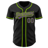 Custom Black Purple-Neon Green Authentic Baseball Jersey
