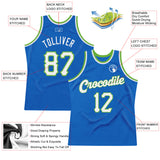 Custom Blue White-Neon Green Authentic Throwback Basketball Jersey