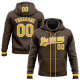Custom Stitched Brown Gold-White Baseball Pullover Sweatshirt Hoodie