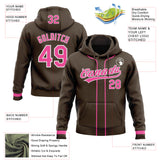 Custom Stitched Brown Pink-White Baseball Pullover Sweatshirt Hoodie