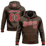 Custom Stitched Brown Red-White Baseball Pullover Sweatshirt Hoodie