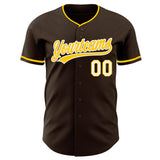 Custom Brown Yellow-White Authentic Baseball Jersey