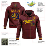Custom Stitched Burgundy Navy-Gold Baseball Pullover Sweatshirt Hoodie