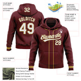 Custom Stitched Burgundy White-Old Gold Baseball Pullover Sweatshirt Hoodie