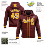 Custom Stitched Burgundy Gold-White Baseball Pullover Sweatshirt Hoodie