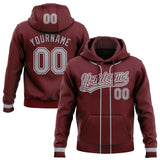 Custom Stitched Burgundy Gray-White Baseball Pullover Sweatshirt Hoodie
