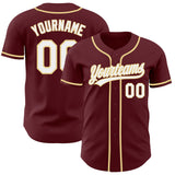 Custom Burgundy White-Vegas Gold Authentic Baseball Jersey