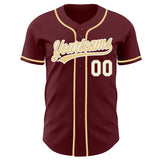 Custom Burgundy Vegas Gold-White Authentic Baseball Jersey