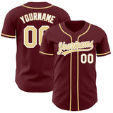 Custom Burgundy Vegas Gold-White Authentic Baseball Jersey