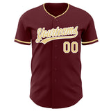 Custom Burgundy Vegas Gold-White Authentic Baseball Jersey