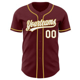 Custom Burgundy White-Old Gold Authentic Baseball Jersey