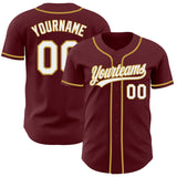 Custom Burgundy White-Old Gold Authentic Baseball Jersey