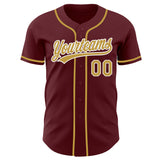 Custom Burgundy Old Gold-White Authentic Baseball Jersey
