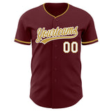 Custom Burgundy Old Gold-White Authentic Baseball Jersey