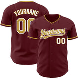 Custom Burgundy Old Gold-White Authentic Baseball Jersey