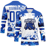 Custom Camo Thunder Blue-White Splash Hockey Lace Neck Jersey