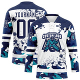 Custom Camo Navy-White Splash Hockey Lace Neck Jersey