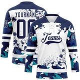 Custom Camo Navy-White Splash Hockey Lace Neck Jersey
