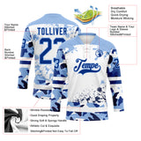 Custom Camo Royal Light Blue-White Splash Hockey Lace Neck Jersey