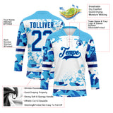 Custom Camo Royal Sky Blue-White Splash Hockey Lace Neck Jersey