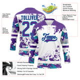 Custom Camo Purple Teal-White Splash Hockey Lace Neck Jersey