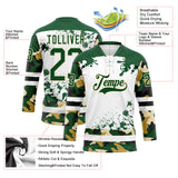 Custom Camo Green Black Cream-White Splash Hockey Lace Neck Jersey