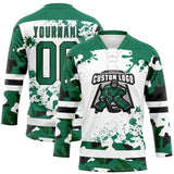 Custom Camo Kelly Green Black-White Splash Hockey Lace Neck Jersey